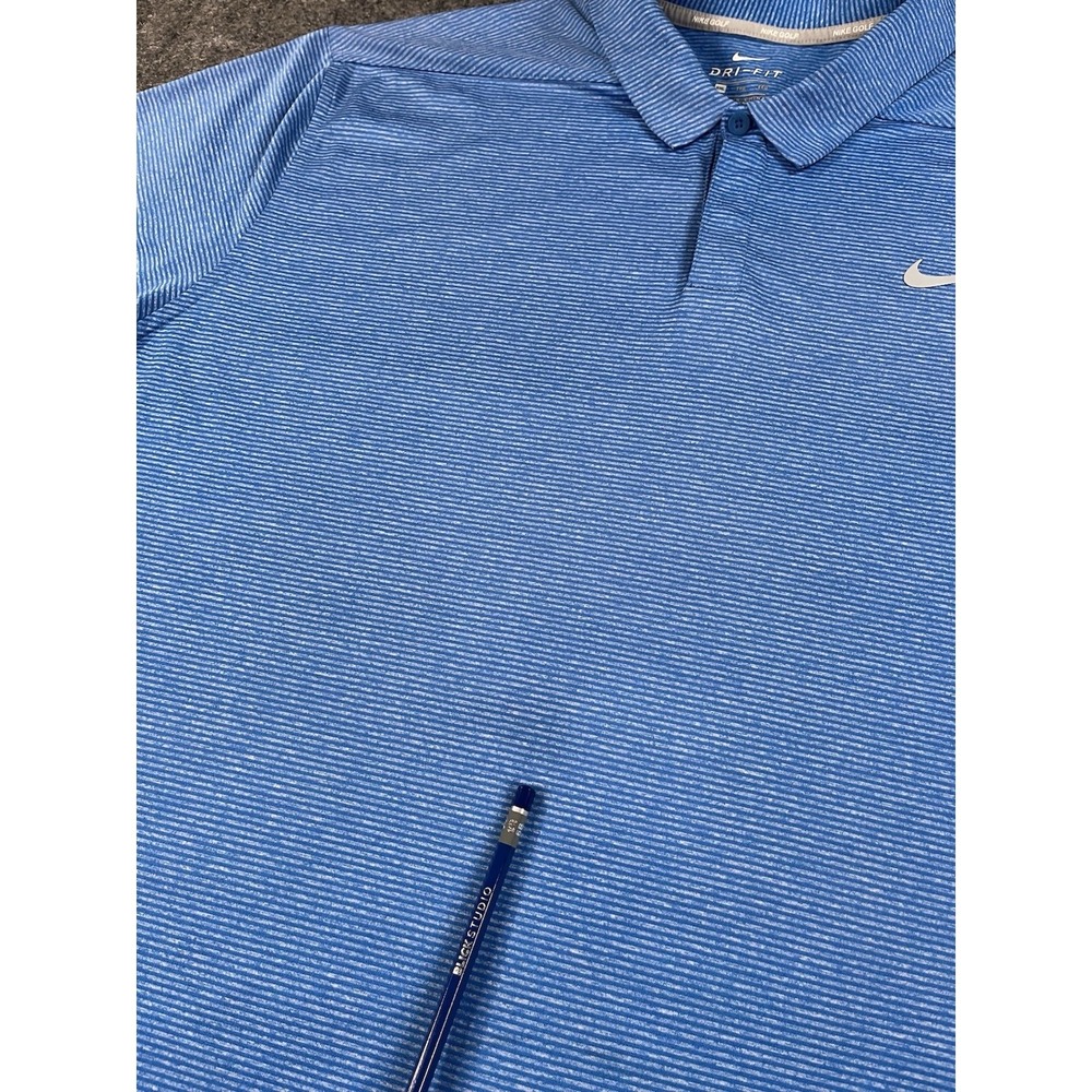 Nike Polo Shirt Mens XXL Blue Stripe Dri Fit Golf Performance Stretch EUC - Picture 3 of 10